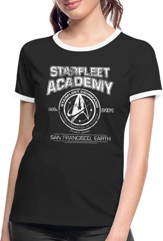 Spreadshirt Star Trek Discovery Starfleet Academy Frauen Kontrast T-Shirt, XL, Schwarz/Weiß