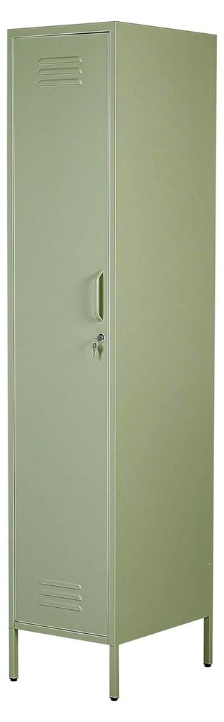 Hochschrank mit abschließbaren Türen und Kleiderstange in Grün