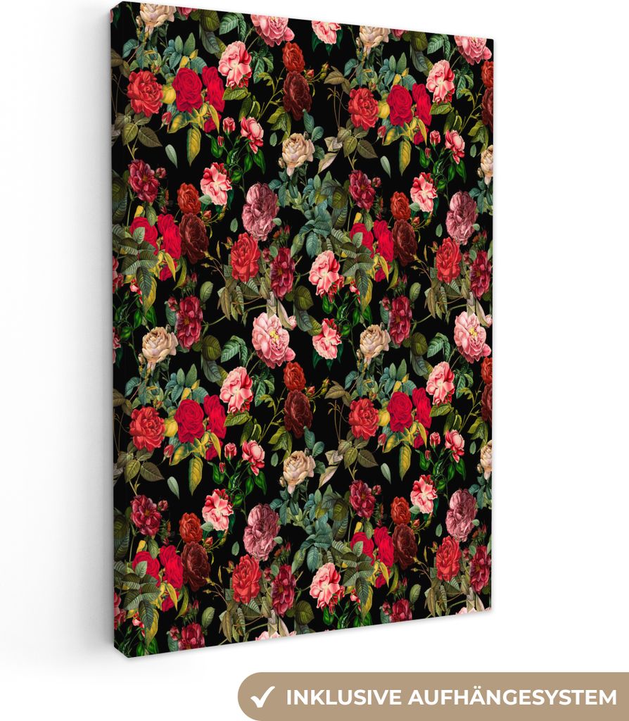 OneMillionCanvasses - Leinwandbilder - 90x140 cm, Blumen - Vintage - Rosen, Wandbilder Kunstdruck Wanddekoration - Wandschmucke - Schlafzimmer