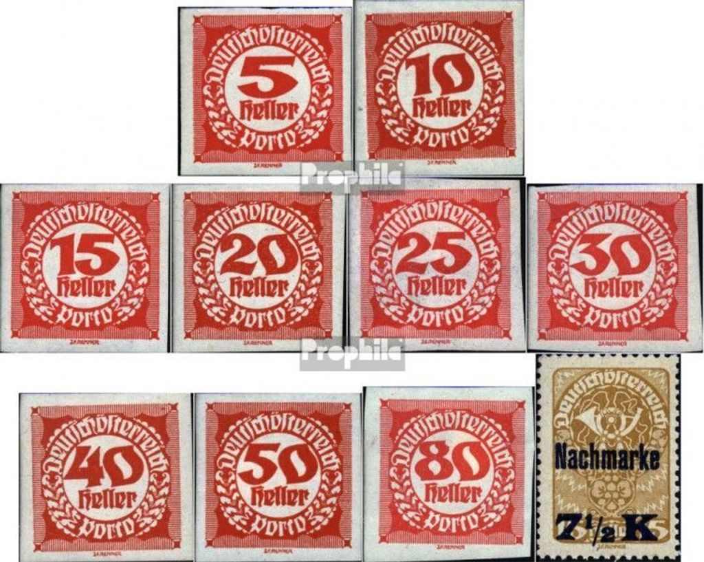 Briefmarken Österreich 1920 Mi P93-P101,P102 (kompl.Ausg.) postfrisch Portomarken