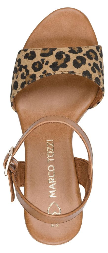 MARCO TOZZI Damen Sandalette hoher Schuh Riemchen Korkoptik Vegan 2-28008-42, Größe:38 EU, Farbe:Braun