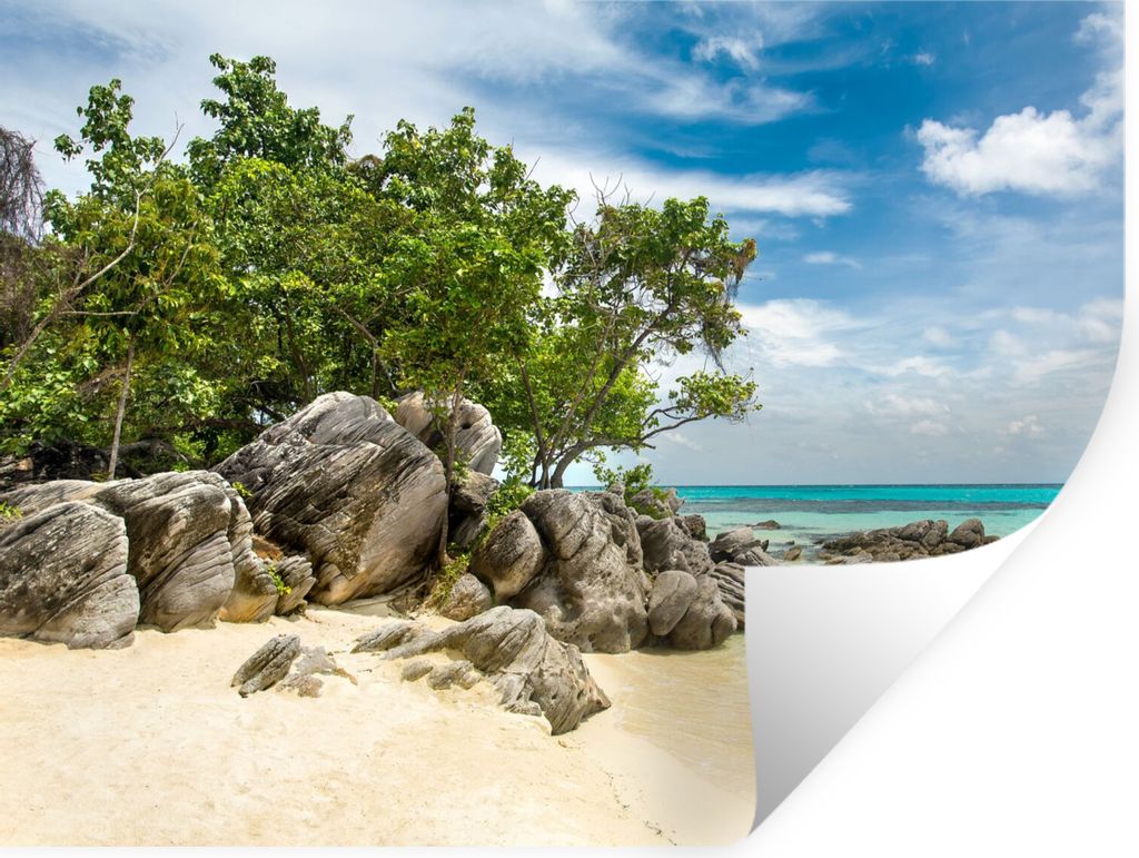 MuchoWow Wandtattoo Wandsticker Wandaufkleber Strand - Steine - Meer - Sommer 80x60 cm Selbstklebend und Repositionierbar - Faltenfrei