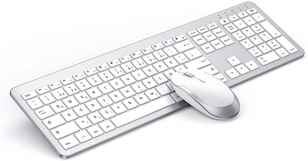 Tastatur Maus Set Kabellos, Ultra-Dünne Wiederaufladbare, Ergonomische mit Silikon Staubschutz für PC/Laptop/Smart TV, QWERTZ Layout