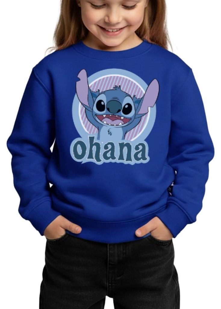 Lilo & Stitch Ohana Kinder/Teenager Premium Pullover, 146/152 (10 Jahre), Royalblau