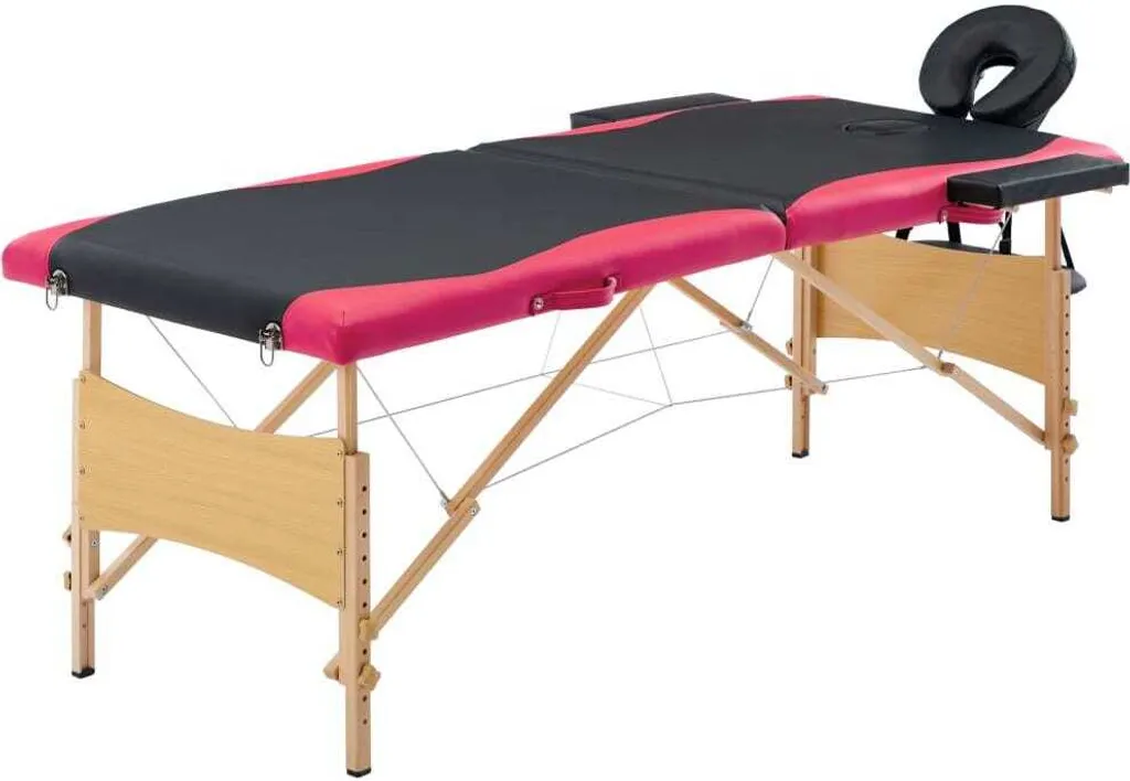 Table de massage transportable 2 zones bois coloris noir et rose élégant