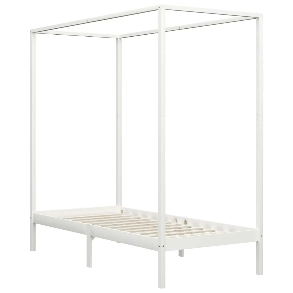 Cadre de lit blanc vidaXL en pin massif avec structure baldaquin 90x200