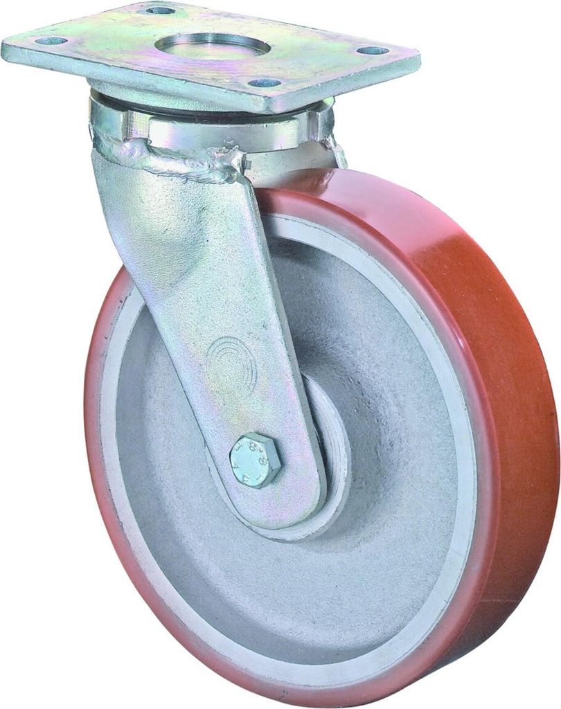 BS Rollen Schwerlast-Lenkrolle RC100 Durchmesser 200mm Tragfähigkeit 1000kg Polyurethanrad Platte 138x110mm - RR100.C10.200