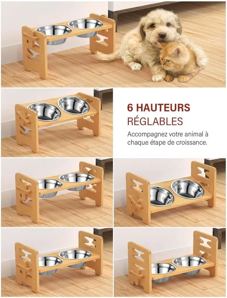 Mangeoire anti-reflux surélevée, gamelles réglables pour chien/chat