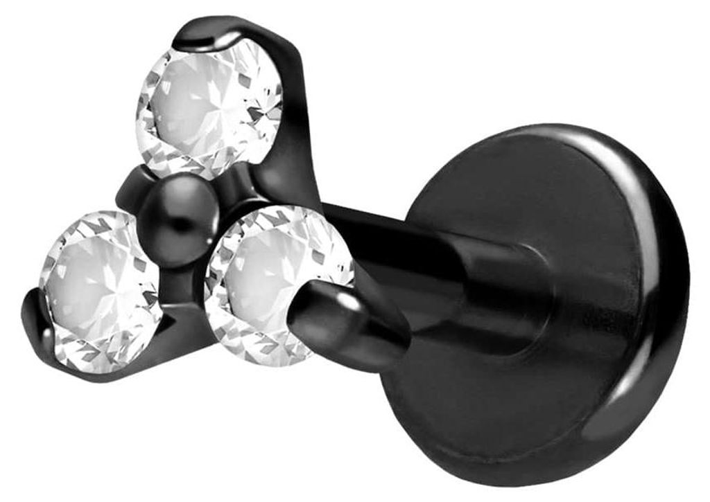 Ohrpiercing, Nasenpiercing Titan Labret mit Push Fit KRISTALLBLUME Schwarz Stablänge: 6mm | Stabstärke: 1,2mm | Discgröße: 4,5mm