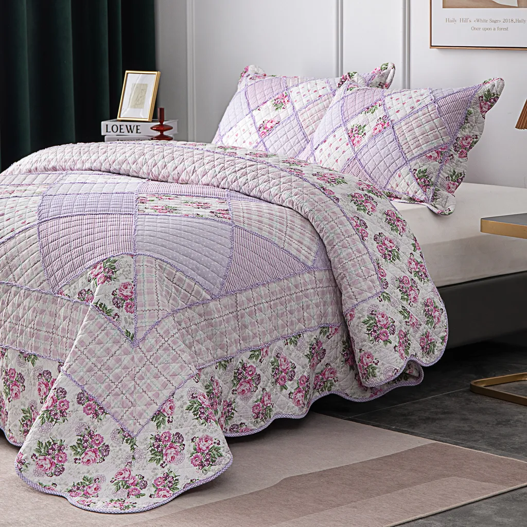 Couette douce patchwork violette réversible en microfibre brossée double - 9