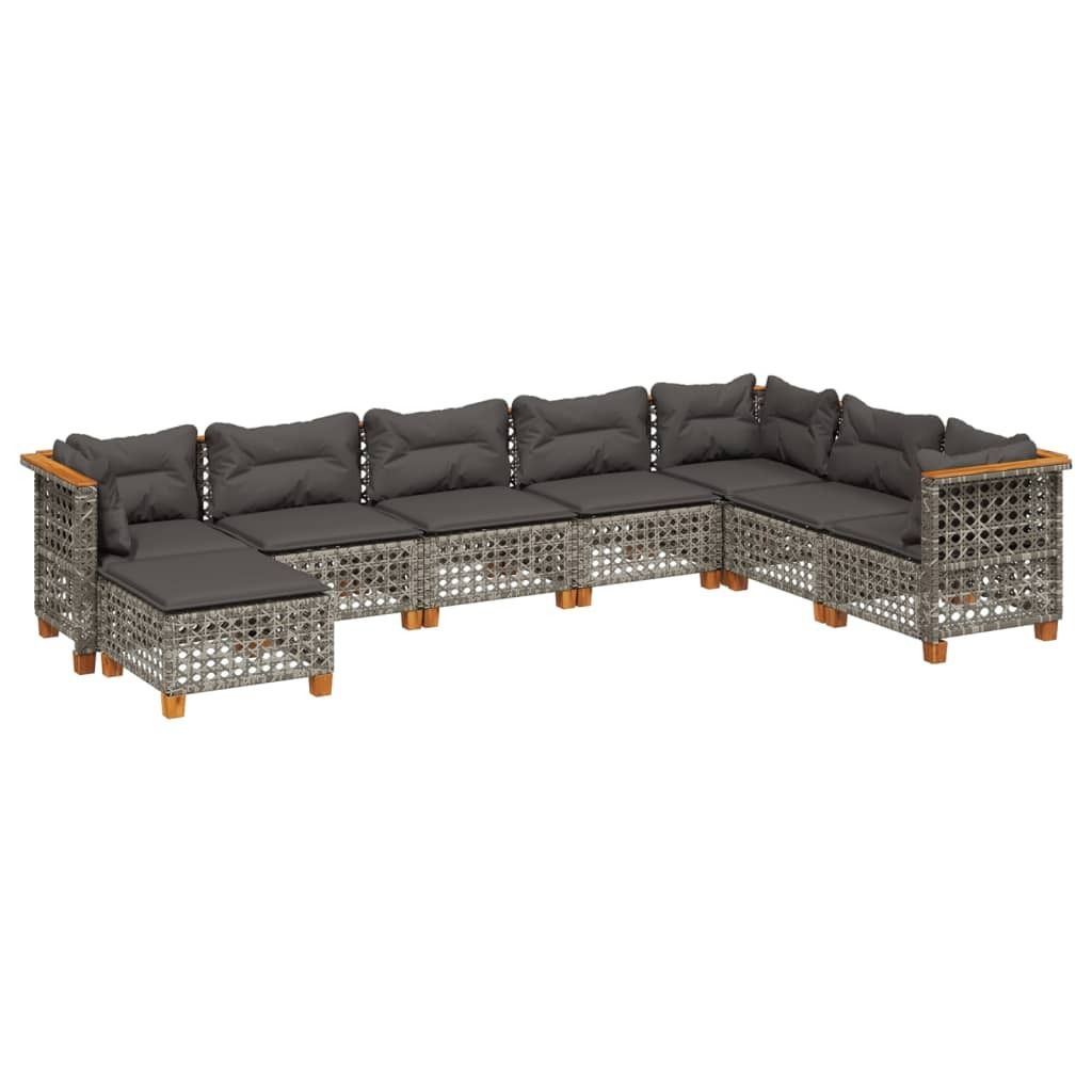vidaXL 8-tlg. Garten-Sofagarnitur mit Kissen Grau Poly Rattan
