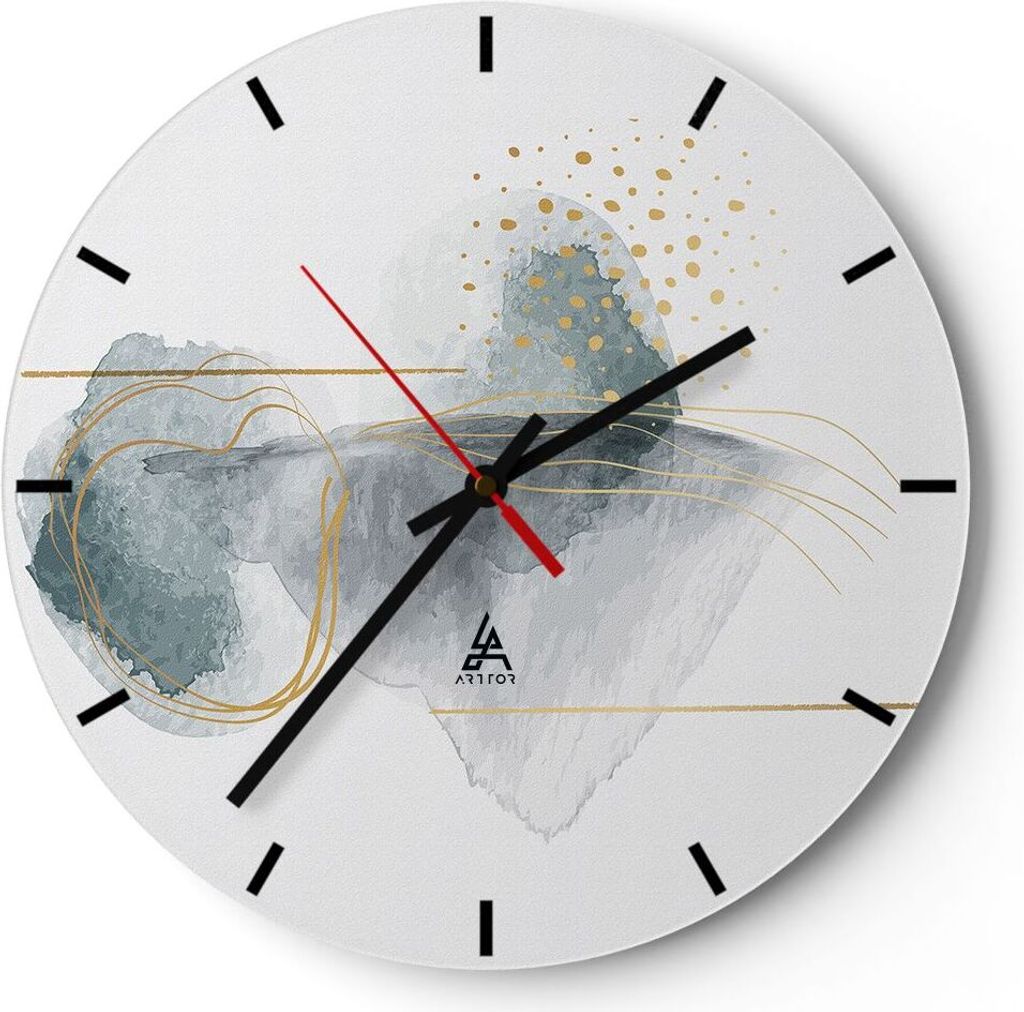 Wanduhr - Rund - Glasuhr - Aquarell Flecken Gold - 40x40cm - Schleichendes Uhrwerk - Lautlos - zum Aufhängen bereit - Dekoration Modern - Wanddeko...