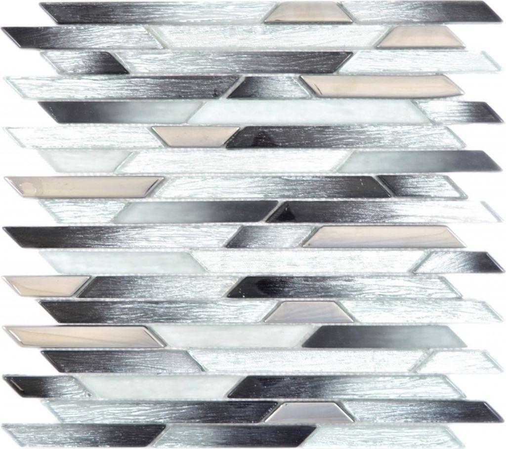 Glasmosaik Stäbchen silber metall schwarz schräg Wand Fliesenspiegel Küche BAD MOS86-0203