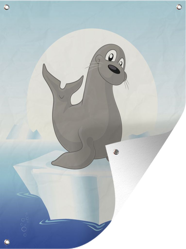 MuchoWow 30x40 cm Outdoor-Poster Gartendeko Sichtschutz Garten Poster für den Garten Eine Illustration eines Seelöwen auf einer Eisscholle vor...