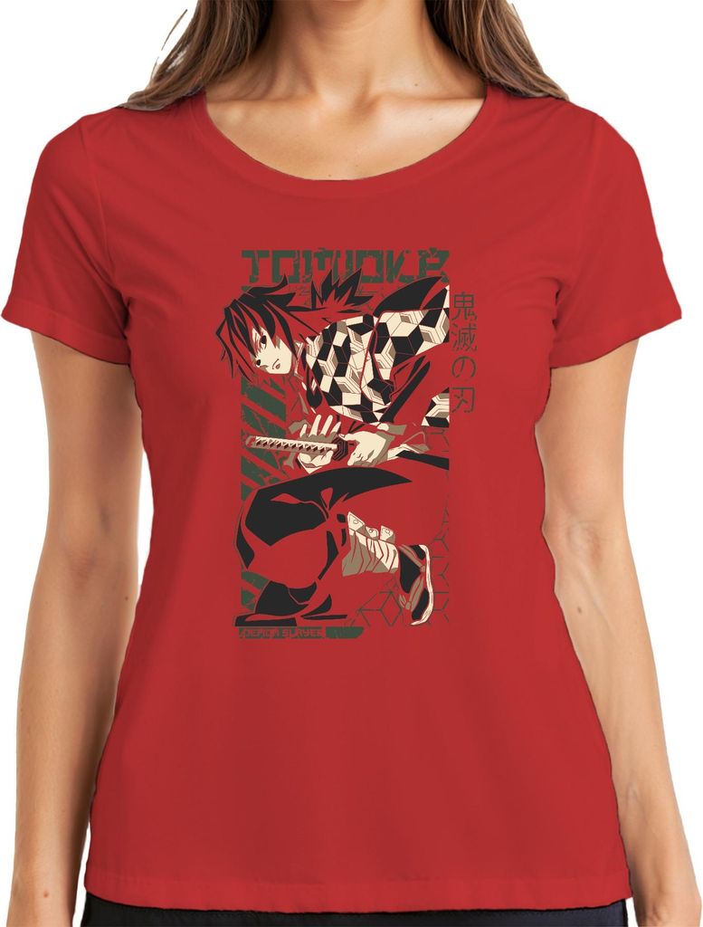 Giyu Tomioka Kimetsu no Yaiba Demon Slayer Anime Geschenk Damen T-Shirt, Rot, S