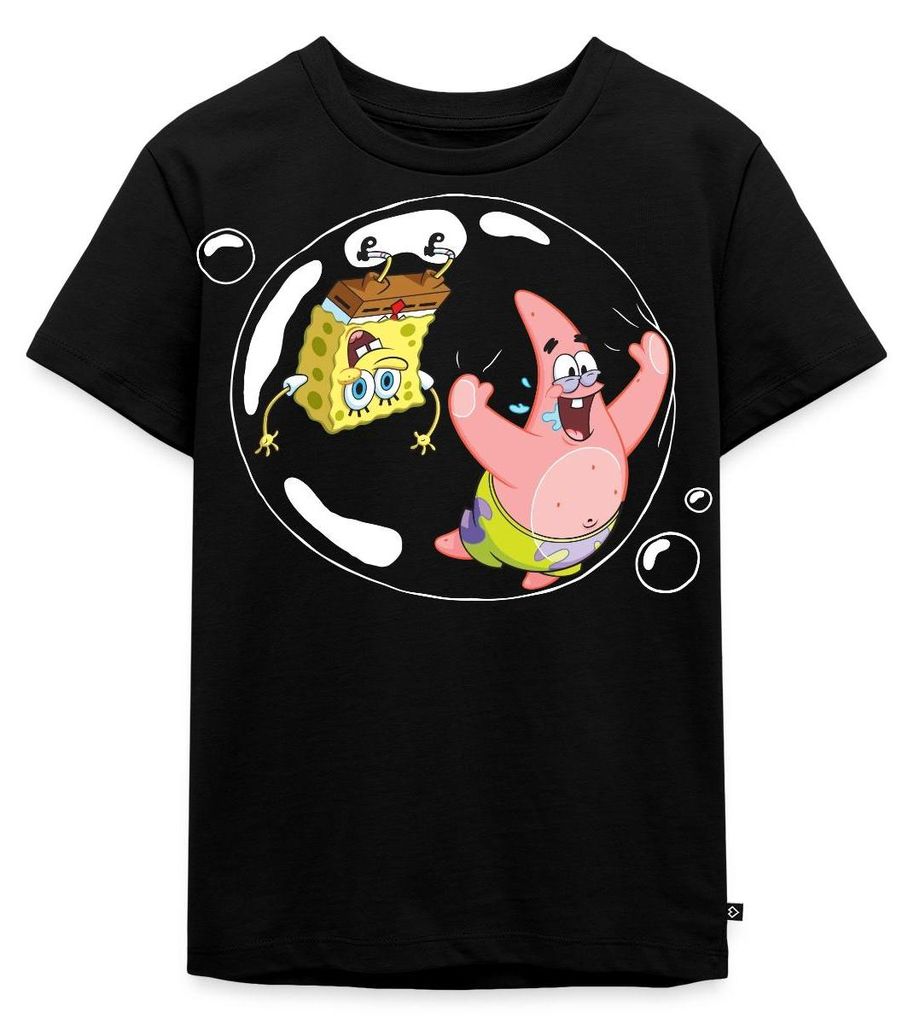 Spreadshirt Spongebob Schwammkopf Mit Patrick In Einer Blase Kinder Premium T-Shirt, 110/116 (4 Jahre), Schwarz