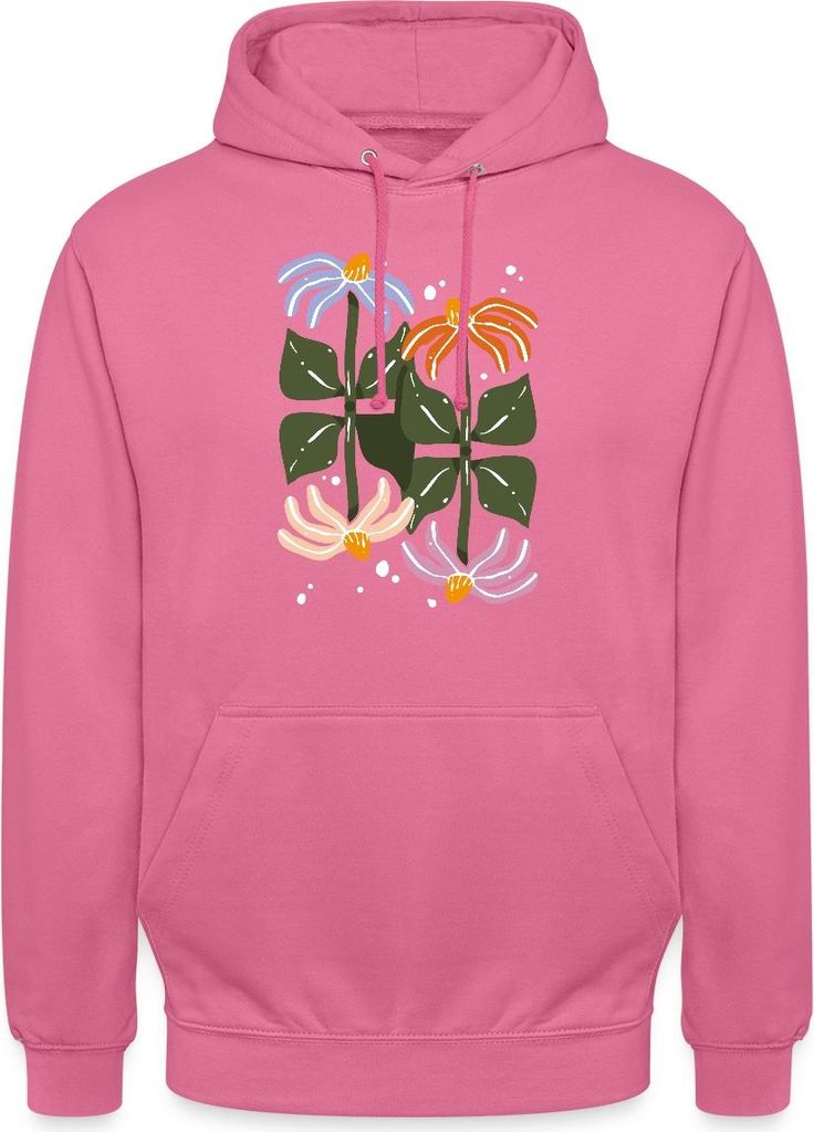 Spreadshirt Bunte Retro Blumen Illustration Im Boho Stil Uni Hoodie, S, Pink