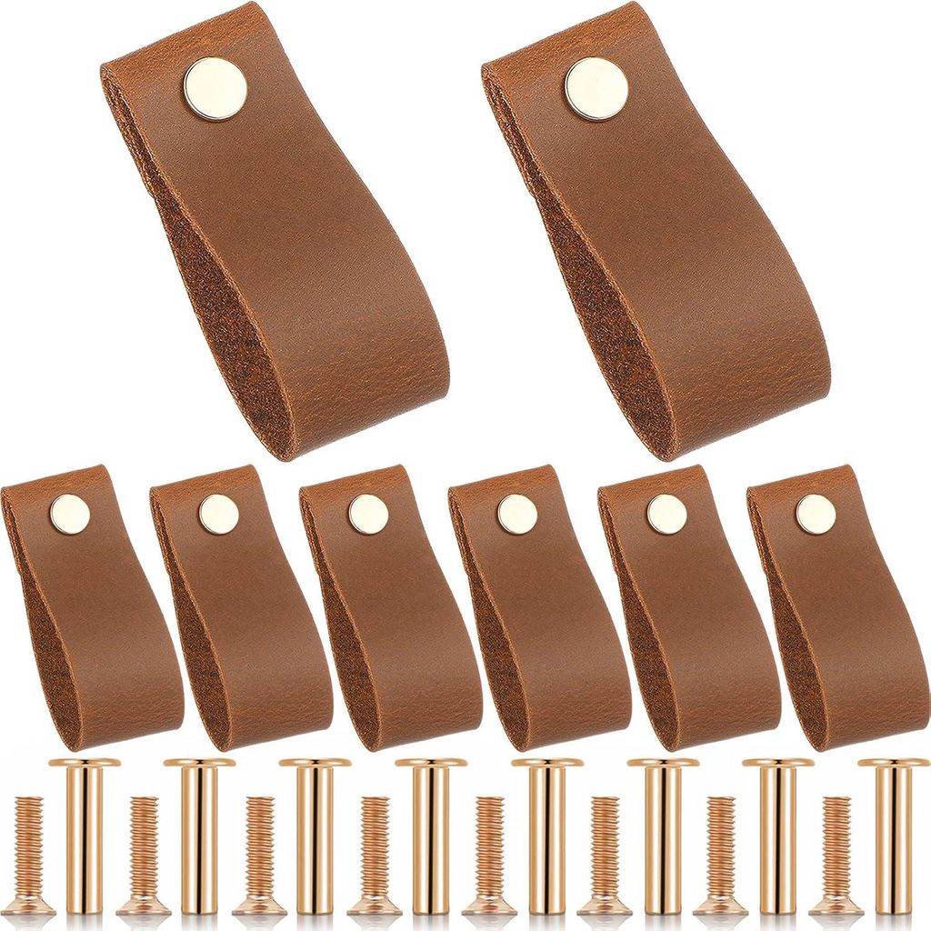 8 Stücke Handgemacht Leder Schublade Ziehen Schubladen Knopf Ziehen Schrankgriff Ziehen Knopf Kleiderschrank Kommode Schubladengriff mit Goldenen ...