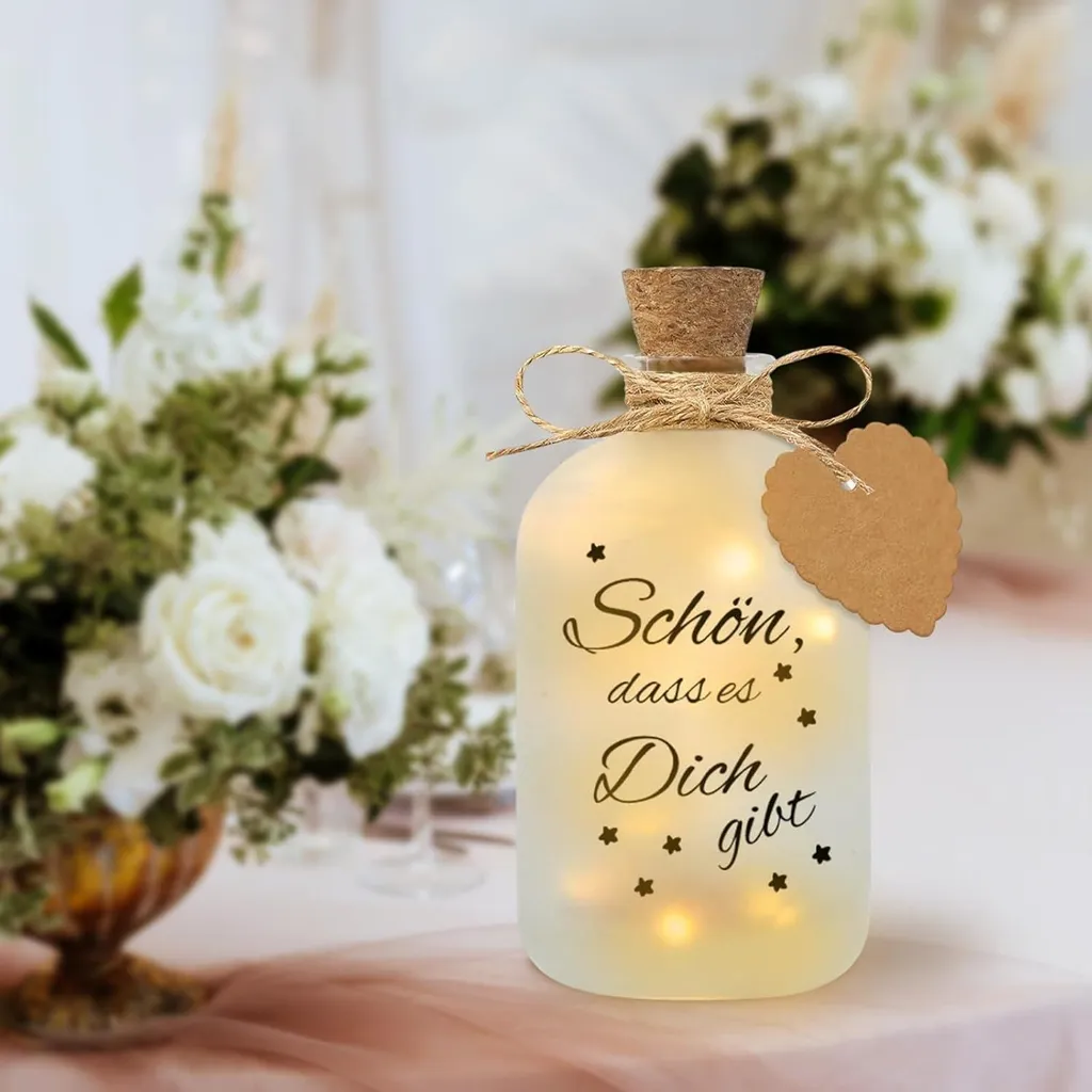 Décoration de table mariage : bouteille lumineuse LED argent 30cm