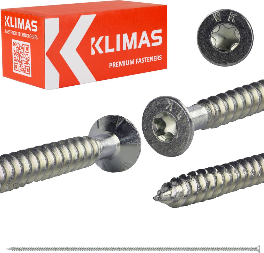 Klimas WKFS Konstruktionsschrauben Senkkopf Weiß 10x600 mm 25 Stk.
