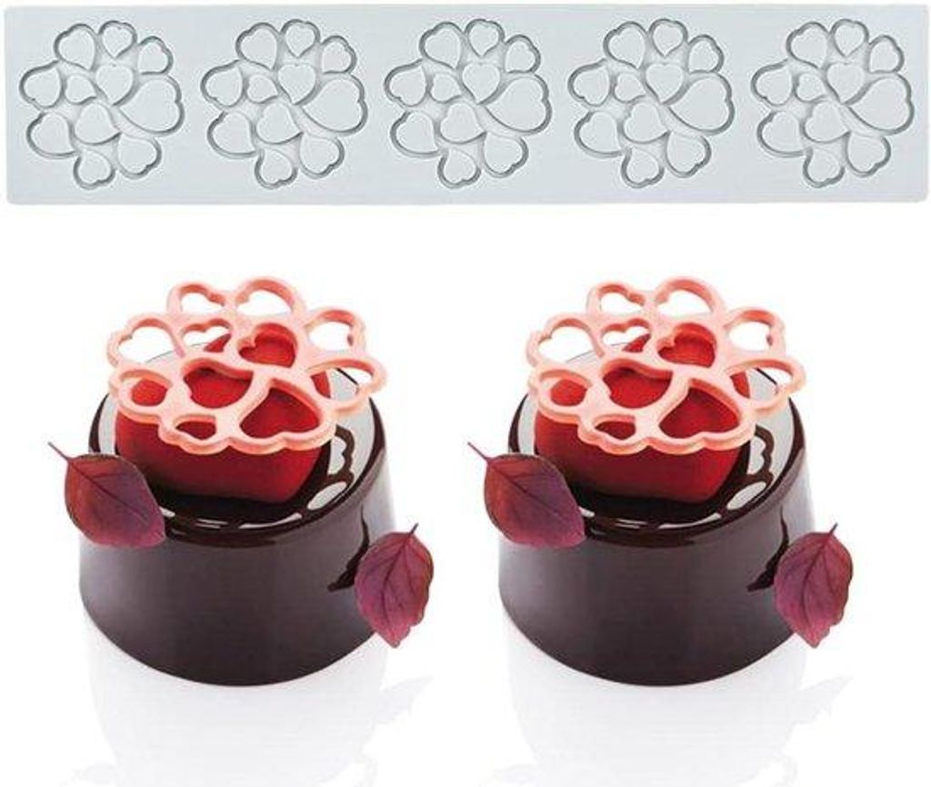 Silikon-Fondant-Mallen, 5 Herzförmige Löcher - Ideal für Essbare Cake Kunst - 87 Zeichen.