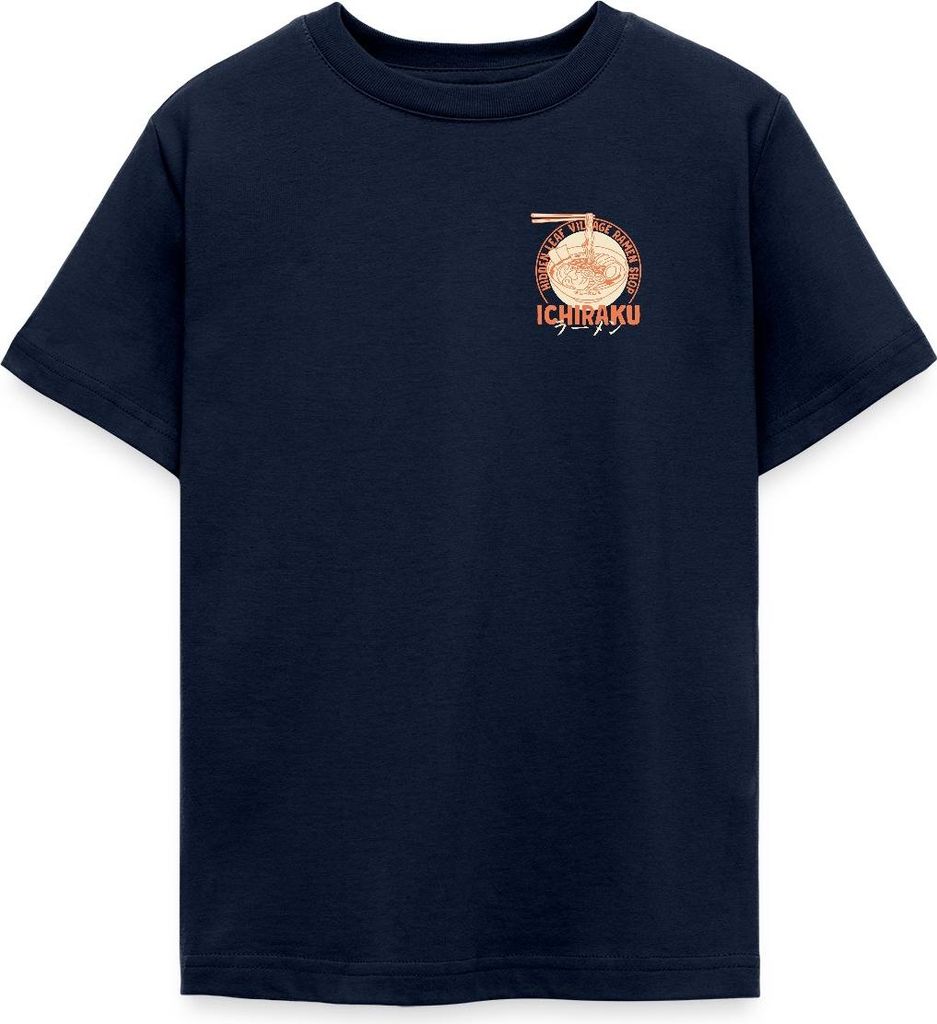 Spreadshirt Naruto Ichiraku Hidden Leaf Village Ramen Logo Teenager T-Shirt, 134/146 (9-11 Jahre), Navy