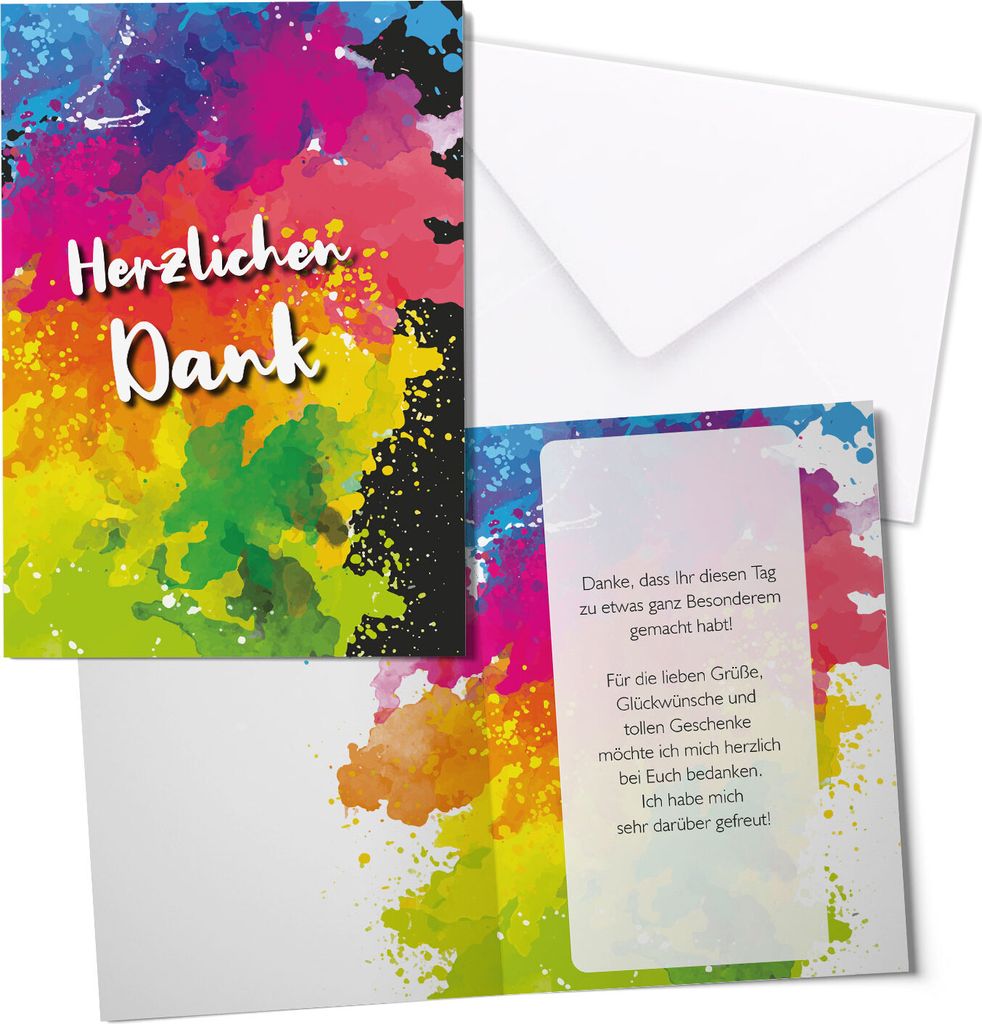 younikat Danksagungskarten - 20 Klappkarten mit Innentext und Umschlägen - Dankeskarten Jugendweihe Geburtstag Einschulung I Vielen Dank Danksagun...