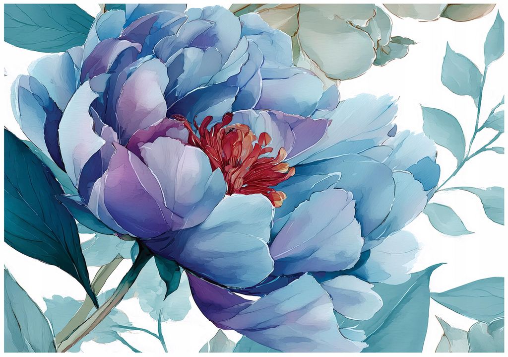 Fototapete Blumen Blätter Abstrakt - 250x175 cm - Vliestapete Wohnzimmer Schlafzimmer - Vlies Fototapete Blau - 16441VX5
