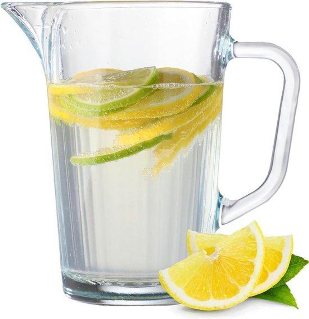 Gläserne Wasserflaschen 1,2 Liter - Robustes Trinkglas - Praktischer Ausguss und Griff - ideal für Saft, Milch und Kaffee