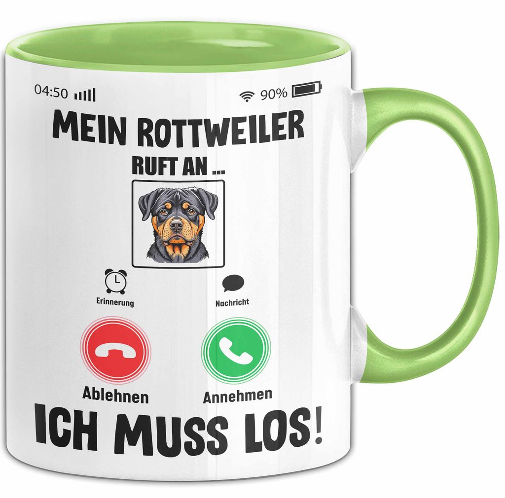 Mein Rottweiler Ruft An... Ich Muss Los Tasse Geschenk Für Rottweiler Halter Geschenkidee Kaffee-Becher (Grün)