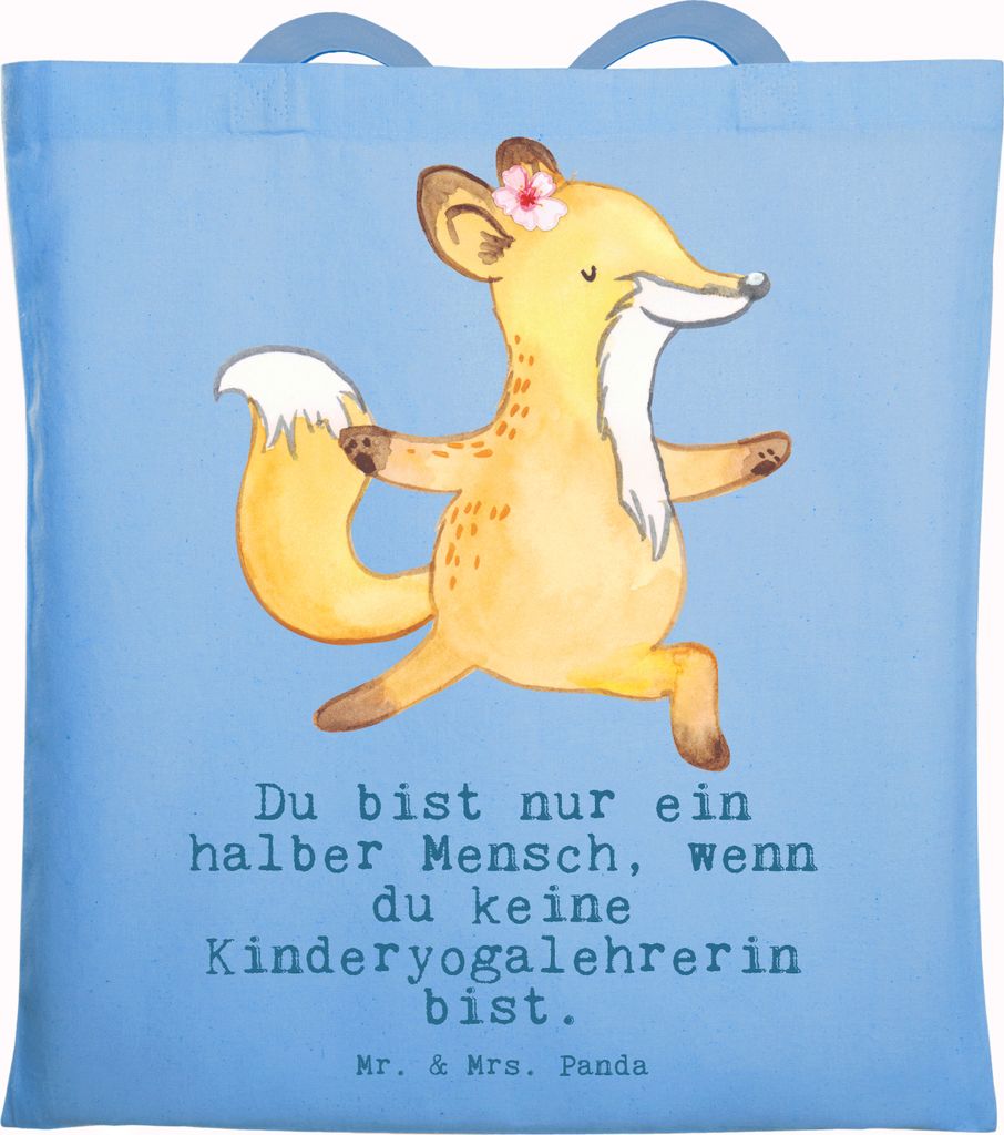Mr. & Mrs. Panda Shopping Tasche Kinderyogalehrerin Herz - Sky Blue - Geschenk, Laptoptasche, Jutebeutel, Tote Bag, Stoffbeutel, Einkaufstasche