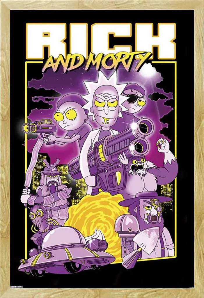 Poster Rick & Morty Action Group Cadre Shinsuke Hêtre et Vitre Acrylique