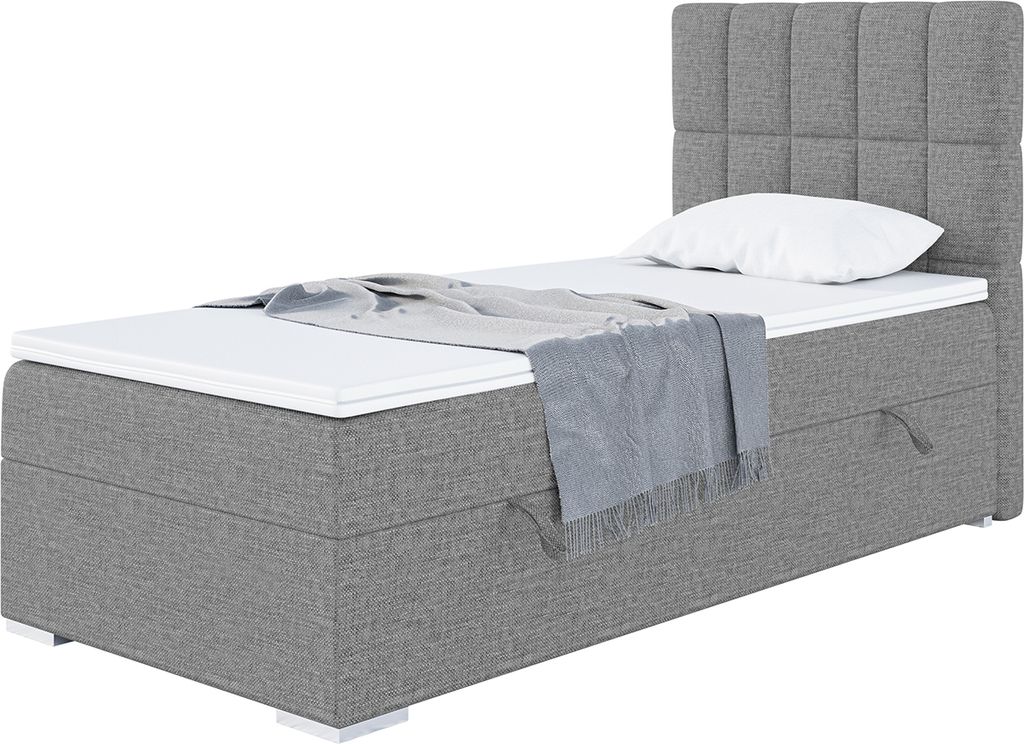MEBLINI Boxspringbett mit Bettkasten - Gepolstert Einzelbett mit Matratze und Topper - Polsterbett mit Stauraum - Bett mit Kopfteil - Stauraumbett ...