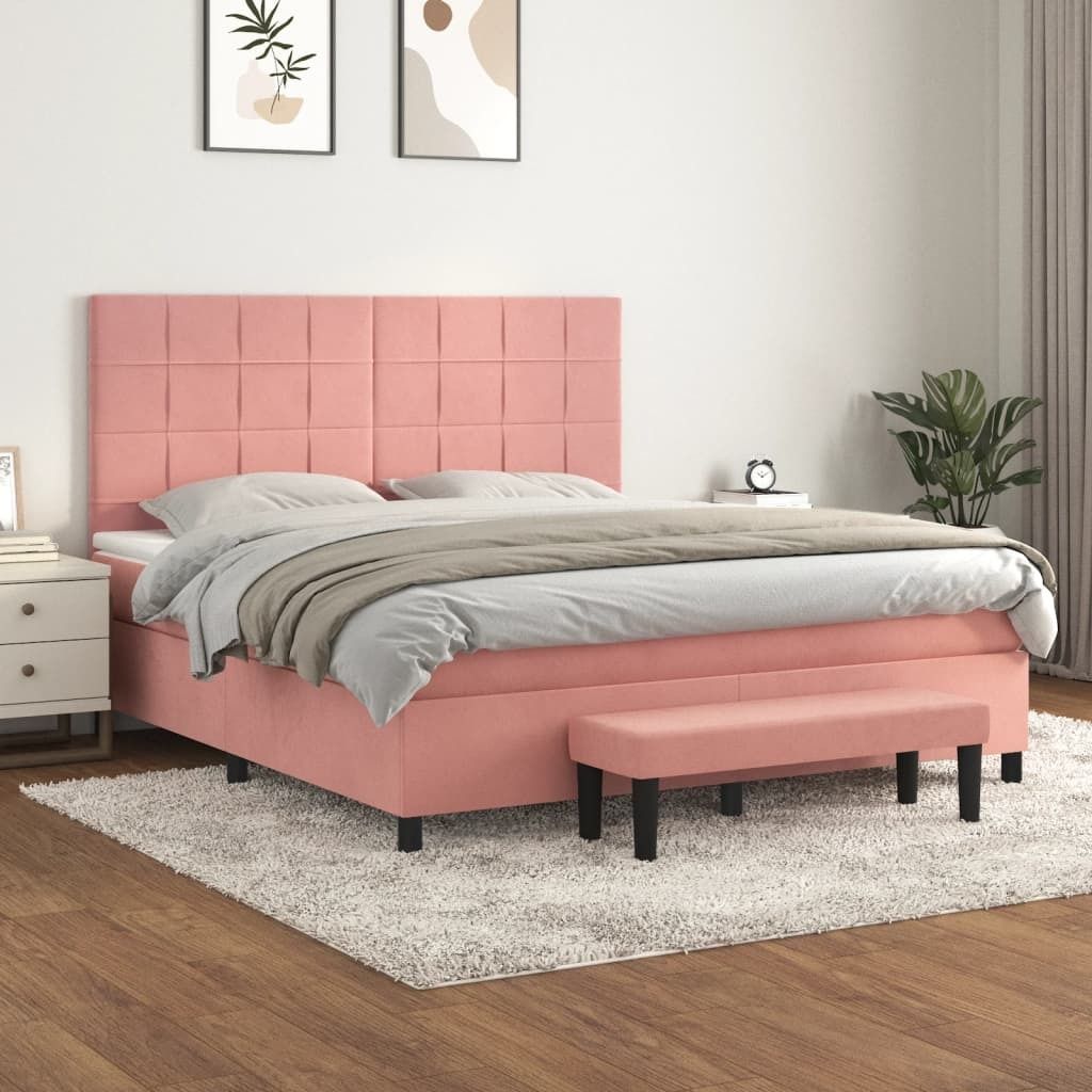 Möbel Boxspringbett mit Matratze Rosa 180x200 cm Samt - Polsterbett 3137862