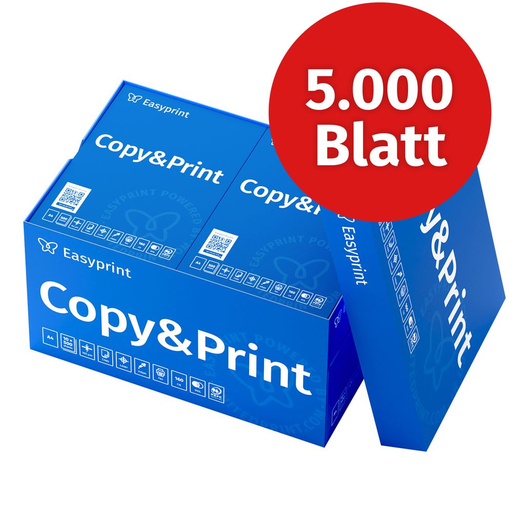 Easyprint Druckerpapier Kopierpapier 5000 Blatt 10 x 500 A4 Premium Hochweiß CIE 160 PEFC