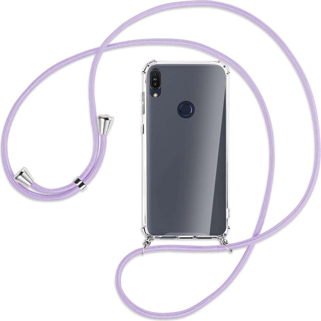 Handykette Backcover-Schutzhülle mit Band (Metall silberfarben) für Asus ZenFone Max Pro M1 - violett