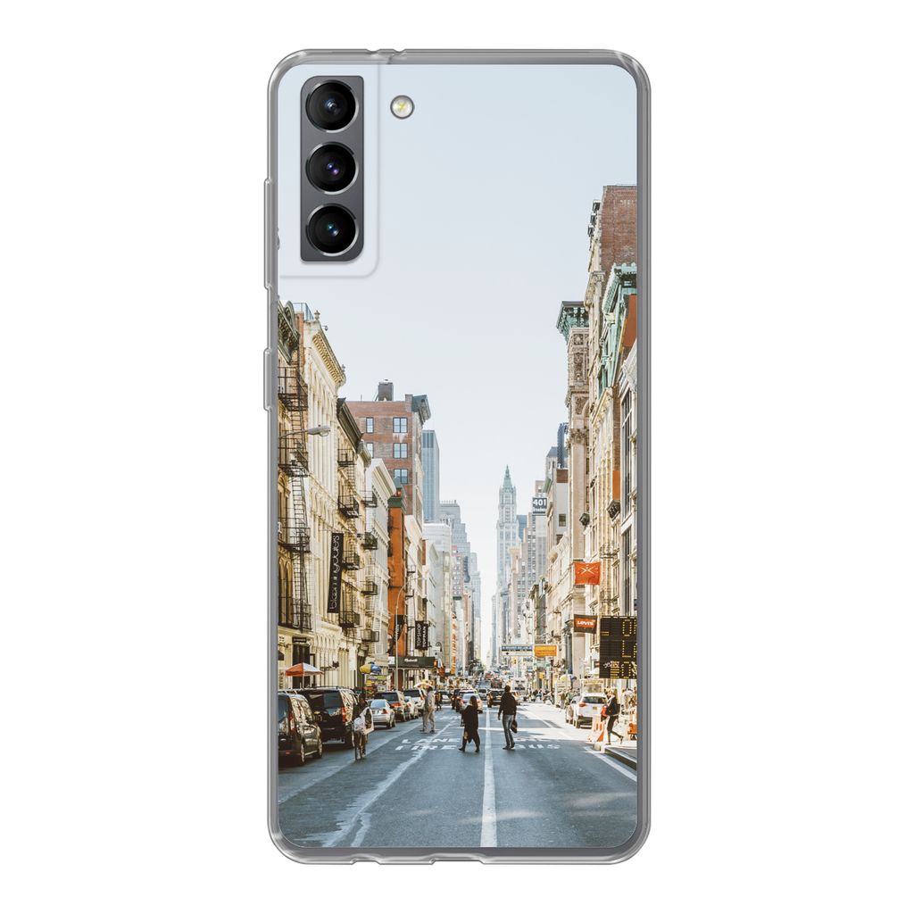 MuchoWow Handyhülle Schutzhülle Hülle für Samsung Galaxy S21 Plus Belebte Straße in New York Silikon Softcase Handy Hülle - Handy-Tasche