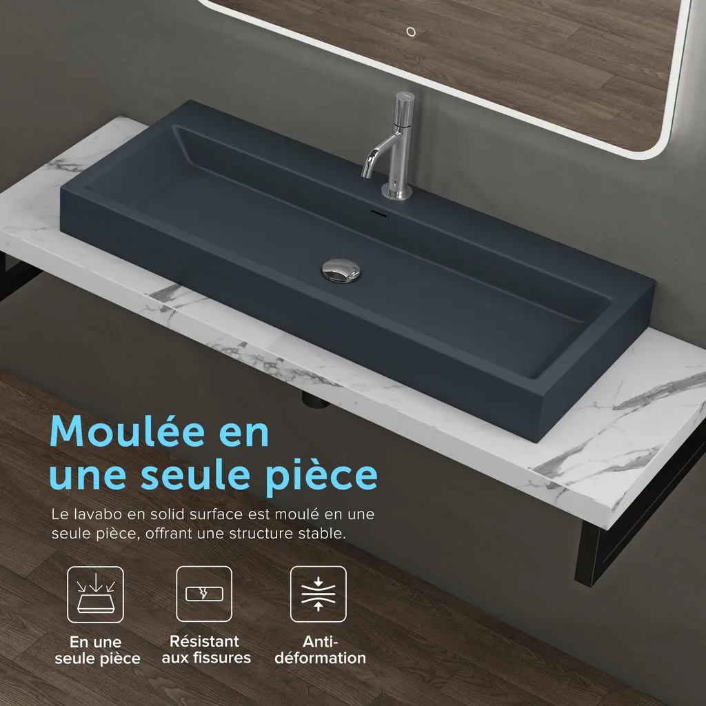 Vasque grise 60cm Fonte Minérale Solid Surface finition Noir Mat - 3