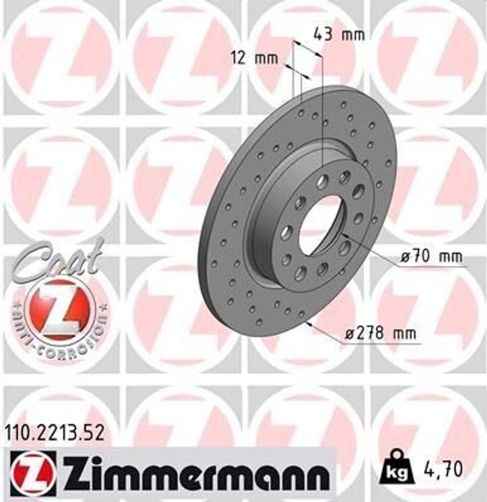 ZIMMERMANN 110.2213.52 - Bremsscheibe für Spider (939), Giulietta (940), Brera (939), 159 (939), 500X (334), Renegade, Compass