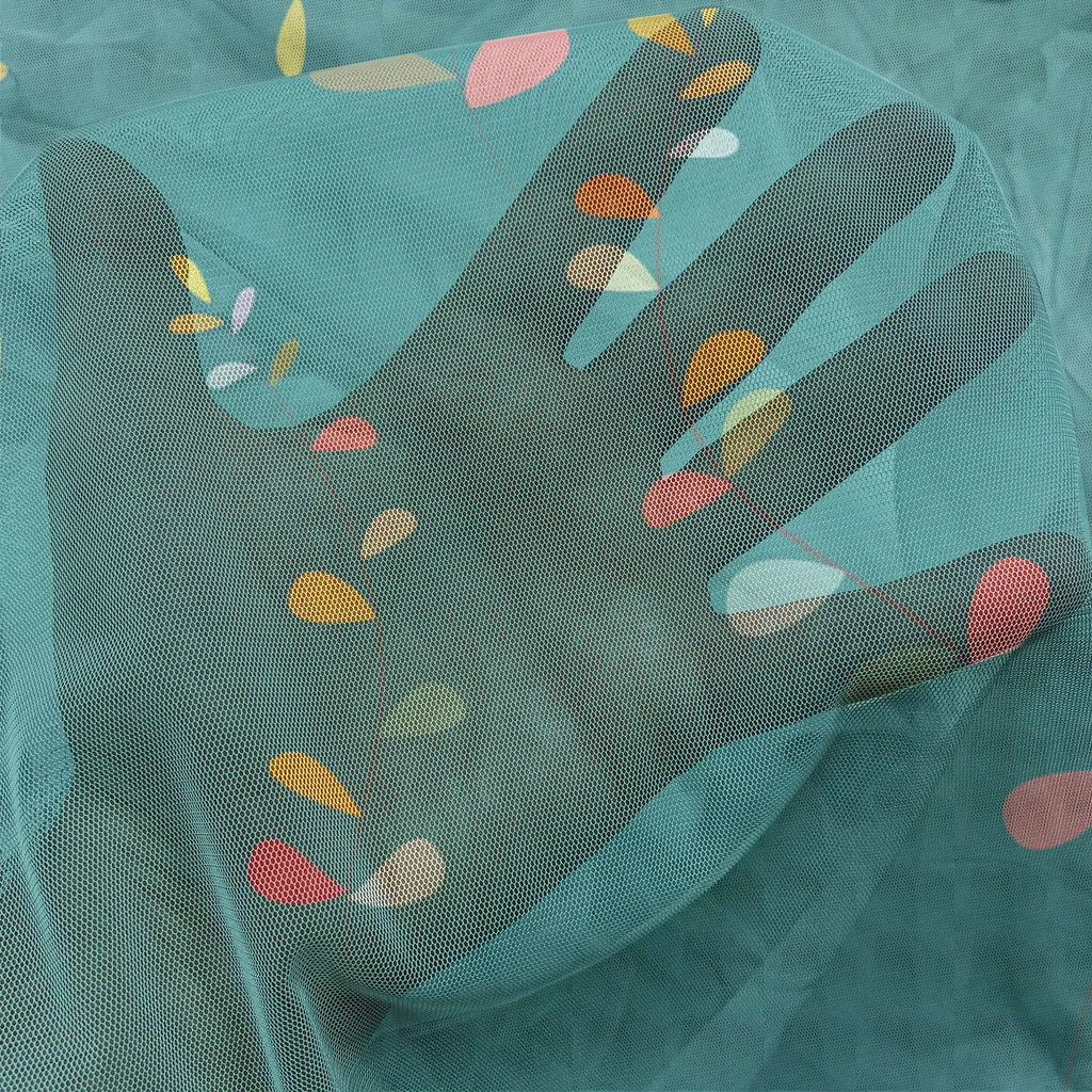 ABAKUHAUS Arazzo astratto, motivo sognante con foglie surreali colorate su rami sottili, tessuto da parete in raso setoso per soggiorno e camera da letto, 220 cm x 274 cm, multicolore schiuma di mare scura - 3