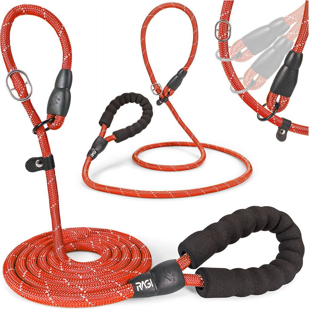 Hundeleine große Hunde Trainingsleine Zugstopp RAGI Führleine Retrieverleine Moxonleine Schlupfleine Erziehung Laufleine Robust Rot 2,2 m 10 mm