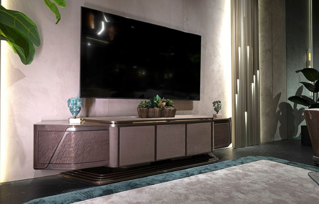 Casa Padrino Luxus TV Schrank Grau / Gold 251 x 50 x H. 58 cm - Massivholz Sideboard mit 5 Türen - Wohnzimmer Möbel - Luxus Möbel - Luxus Einric...
