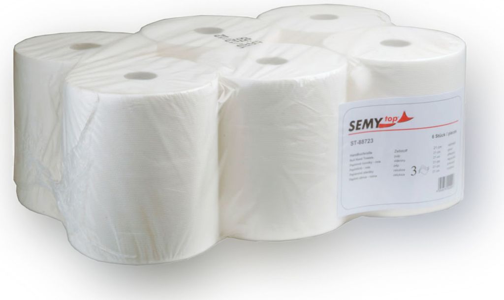 SemyTop Handtuchrolle, 3-lagig, 100% Zellstoff, 6 Rollen, Produktbild 