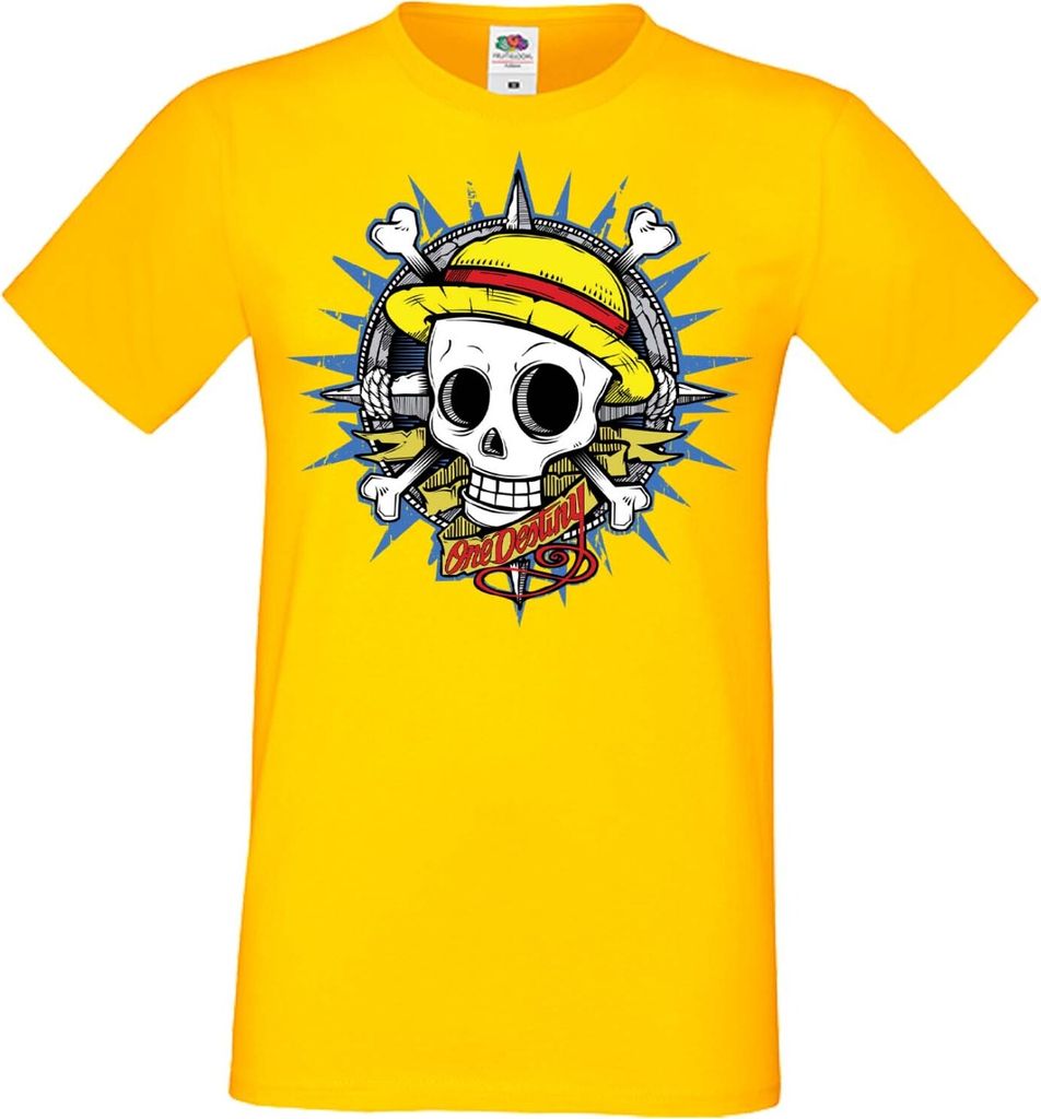 Herren T-Shirt Manga Anime One Manga Piece Anime 08 Skull Pirate, Man S / Gelb