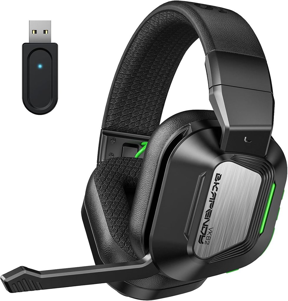 2.4Ghz Verlustfreies Sound Gaming Kopfhörer Mit Mikrofon, Bluetooth Kabelloses Headset für Mac, Switch, Faltbares, Coole RGB, 50H+ Akkulaufzeit