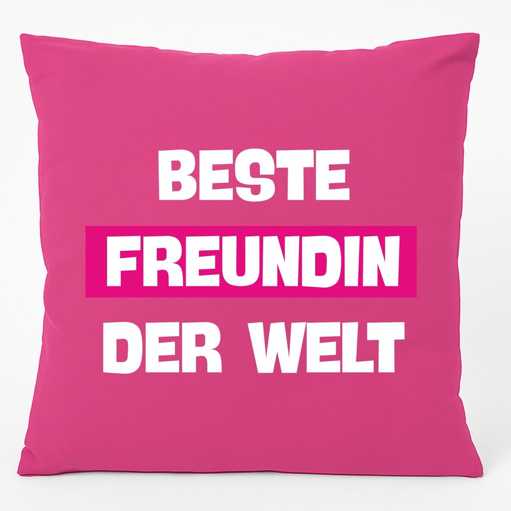 Huuraa Kissen Beste Freundin der Welt 40x40cm mit Füllung Fuchsia Baumwolle Dekokissen Geschenkidee