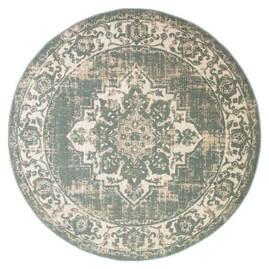 Teppich Vintage Rund - Spring Medaillon Grün Creme Produktbild 