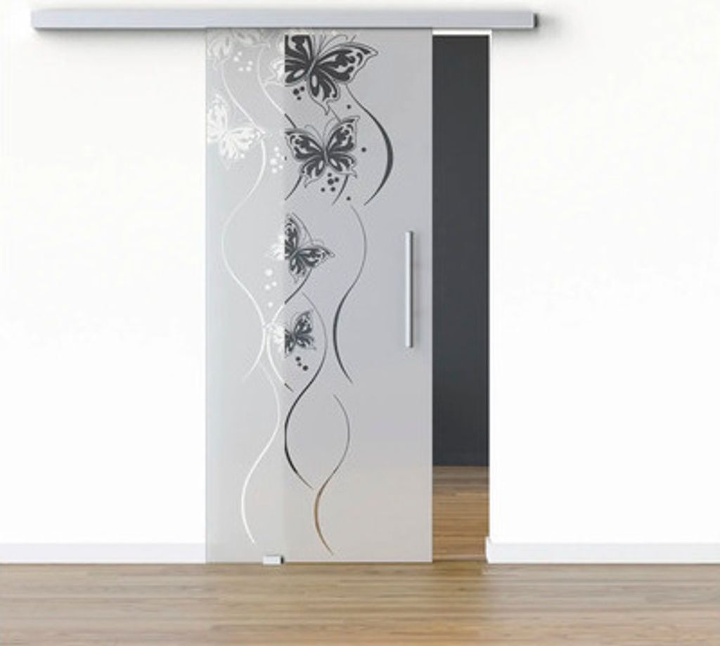 Pertura Glasschiebetür Komplettset Glera Butterfly 02 775x2050 mm Links inkl.Beschlag Selir Aluminium natur,Stangengriff
