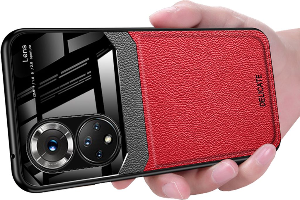 Honor 50 Pro Hülle, TPU Stossfest Anti-rutsch Leder Glas Len Hybrid Schutzhülle für Honor 50 Pro Rot