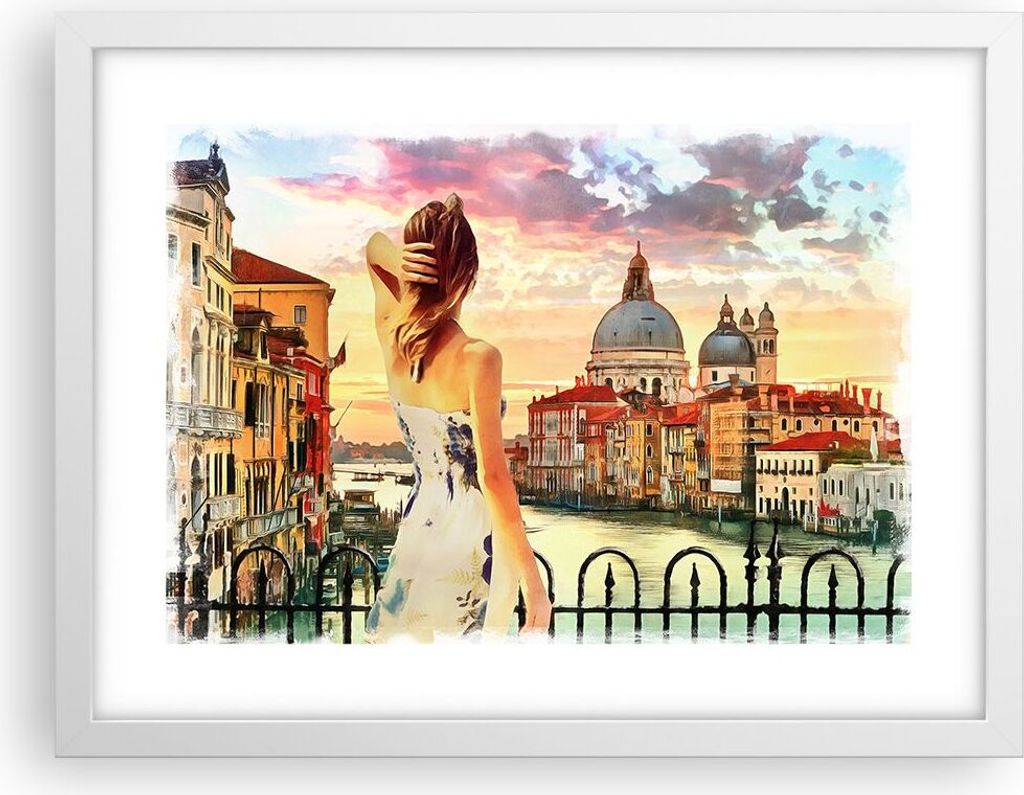 Gerahmtes Poster - Weißer Rahmen - Venedig Brücke Wasser - 40x30 cm - Wand Bild - Wanddeko - Wandbilder - Kunstposter - Wandposter - Bilderrahmen...